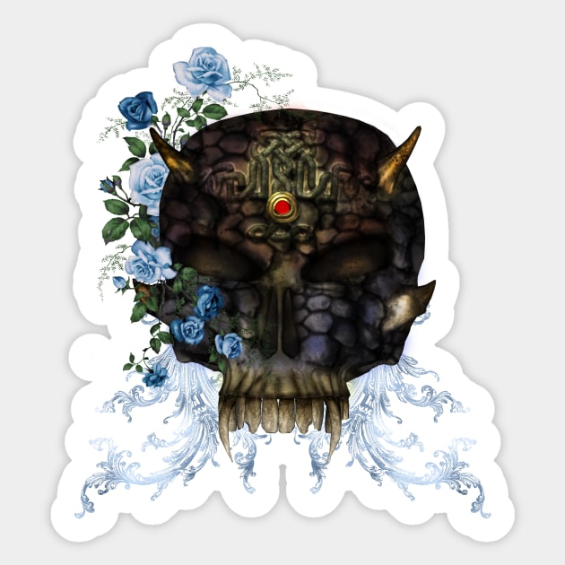 Awesome skull with roses Sticker by Nicky2342